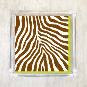 Zebra brown and white luncheon paper napkins with a thin lime border, ideal for adding a stylish touch to any dining occasion