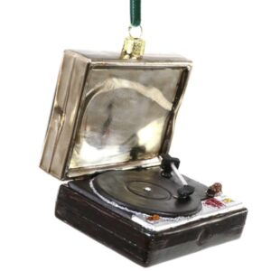 Vintage Turntable Record Player Glass Ornament
