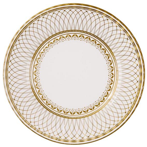 Faux Porcelain Round Gold Dinner Paper Plates