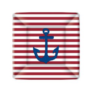 Anchor Red and White Stripe Dessert Paper Plates