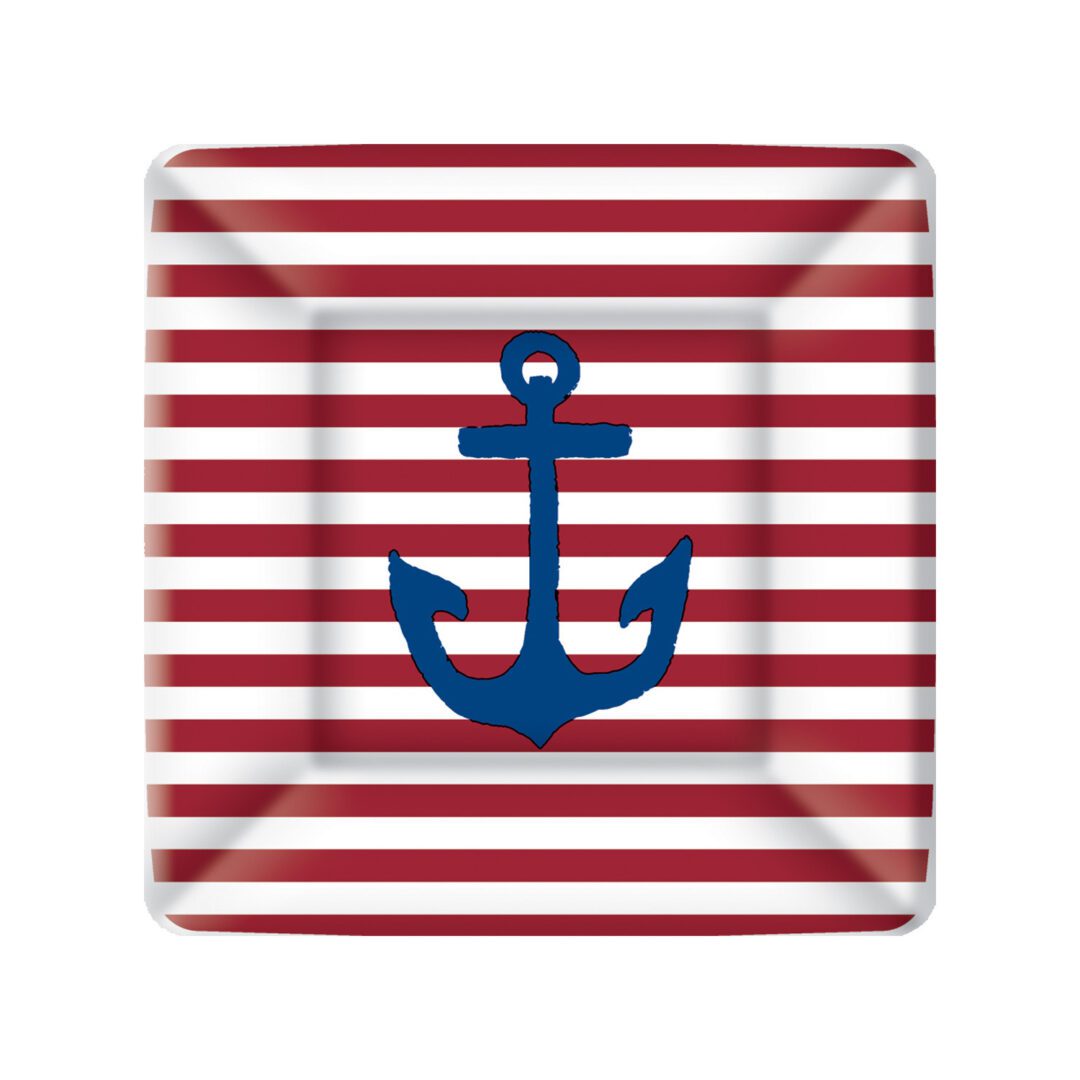 Anchor Red and White Stripe Dessert Paper Plates