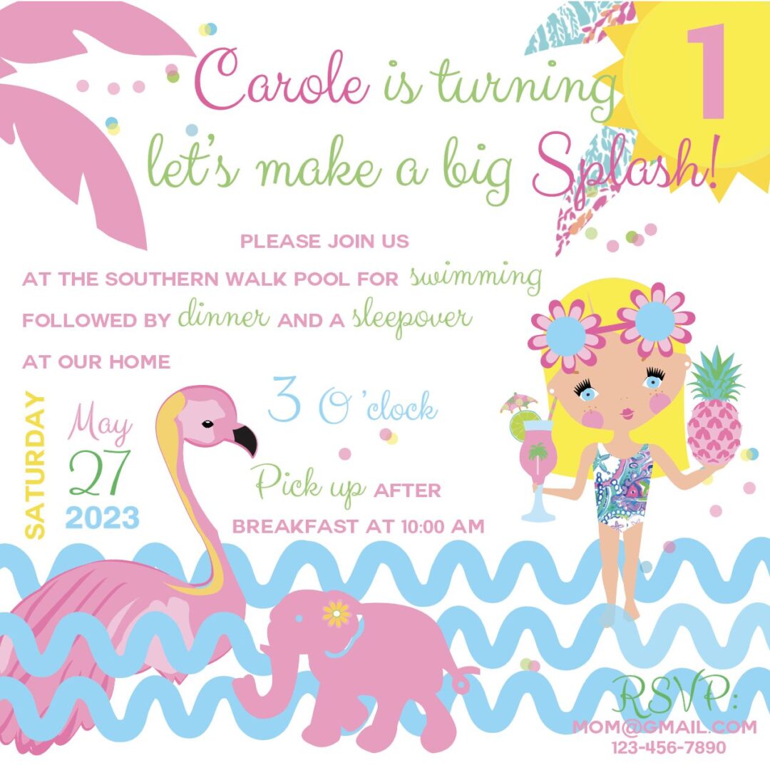 Palm Beach Swimsuit Toddler Invitation