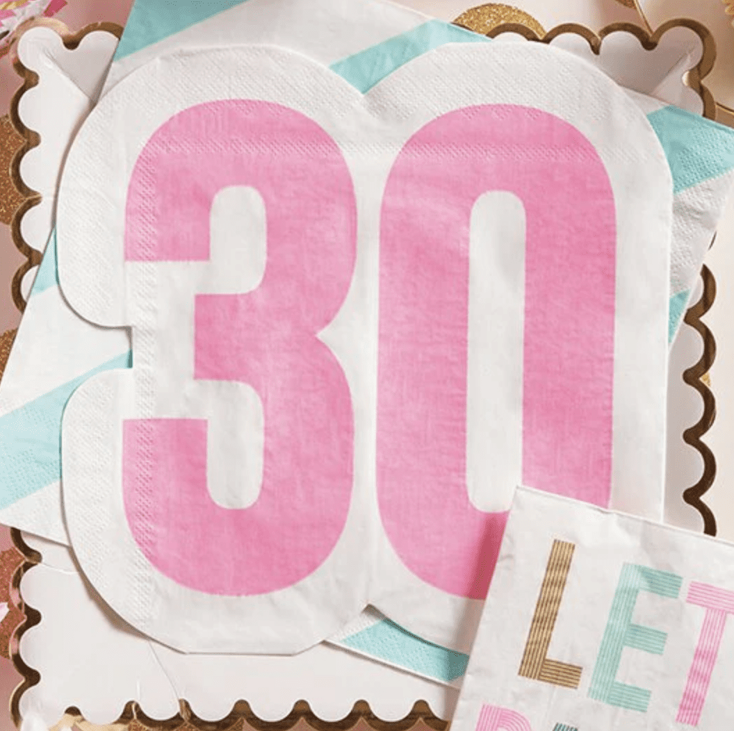 30th White and Pink Die Cut Paper Napkins