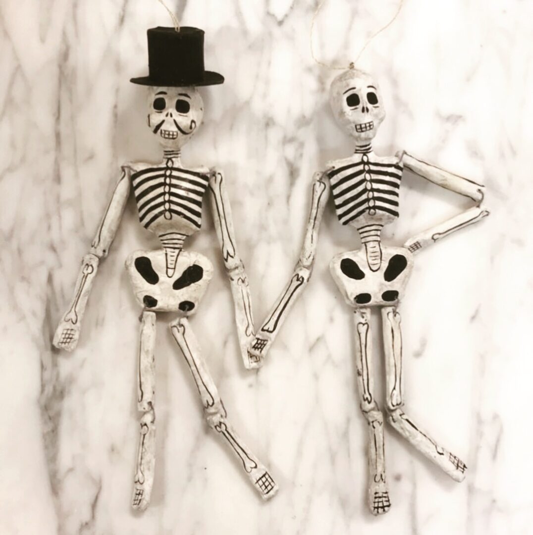 Mr. and Mrs. Recycled Paper Skeleton Ornaments