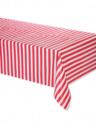Red and White Stripe Plastic Table Cover