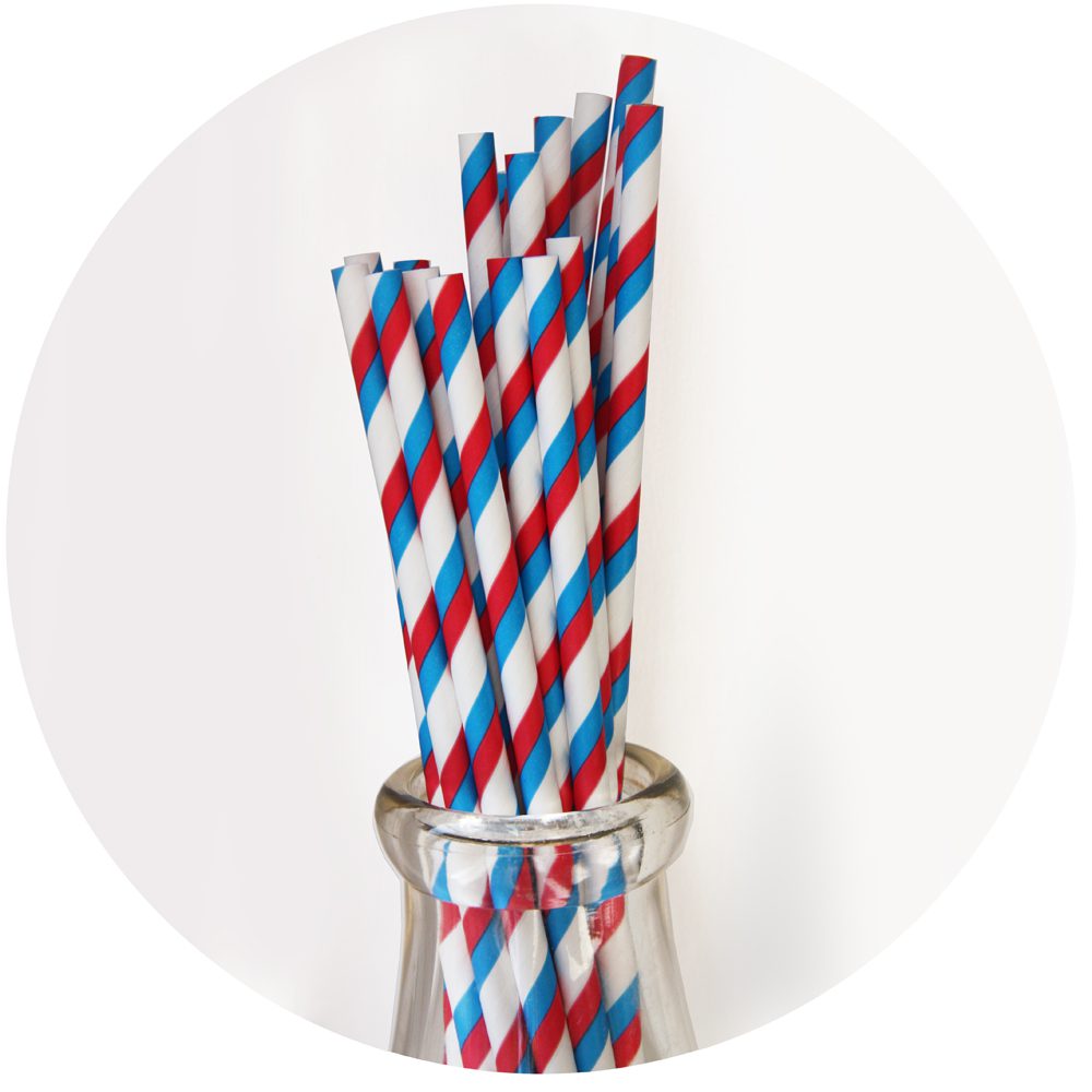 Red, White and Blue Striped Paper Straws Set of 23