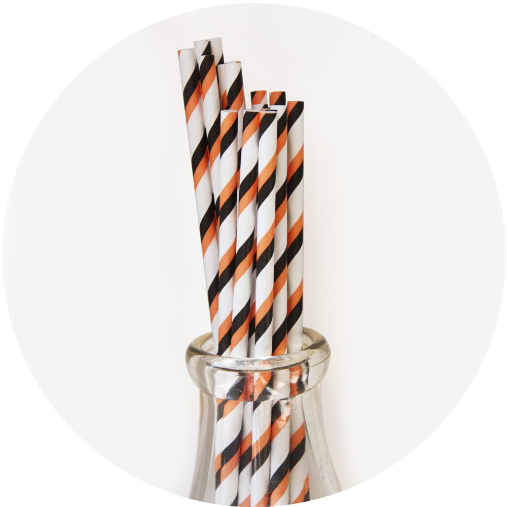 Orange and Black Striped Paper Straws Set of 23