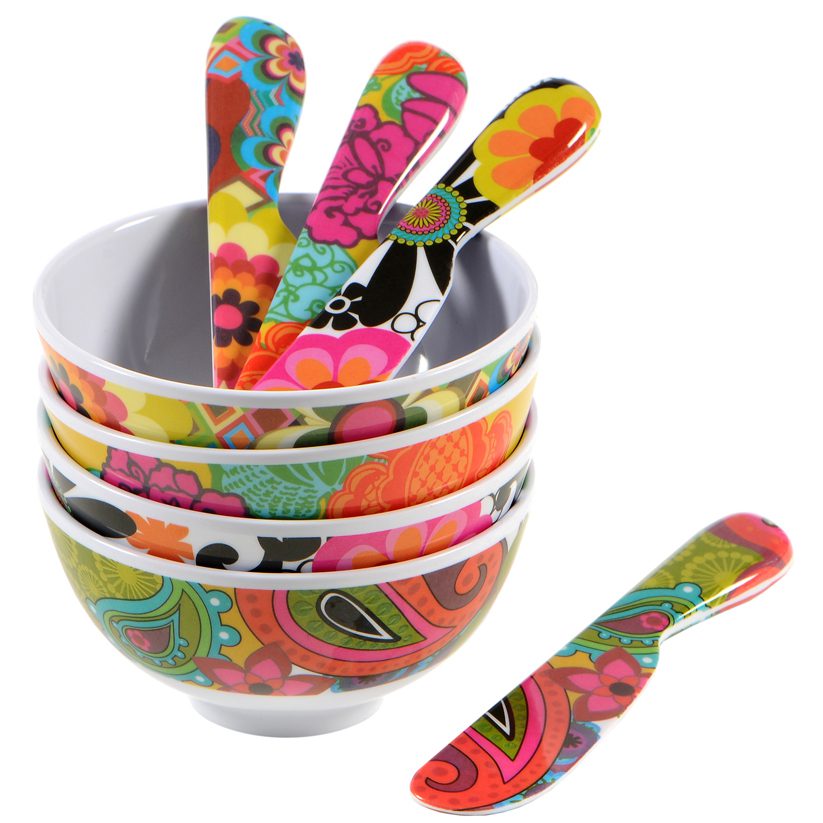 Floral Mini Bowls and Spreaders by French Bull Set of 4