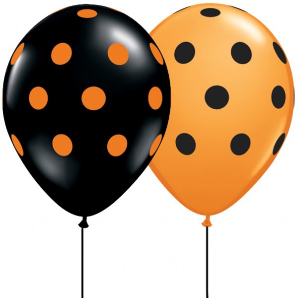 Orange and Black Polka Dots 16 in Latex Balloon
