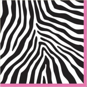 Zebra black and white luncheon paper napkins with a thin pink border, perfect for adding a fun and elegant touch to any dining occasion