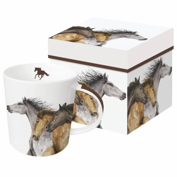 three horses mug with a with background