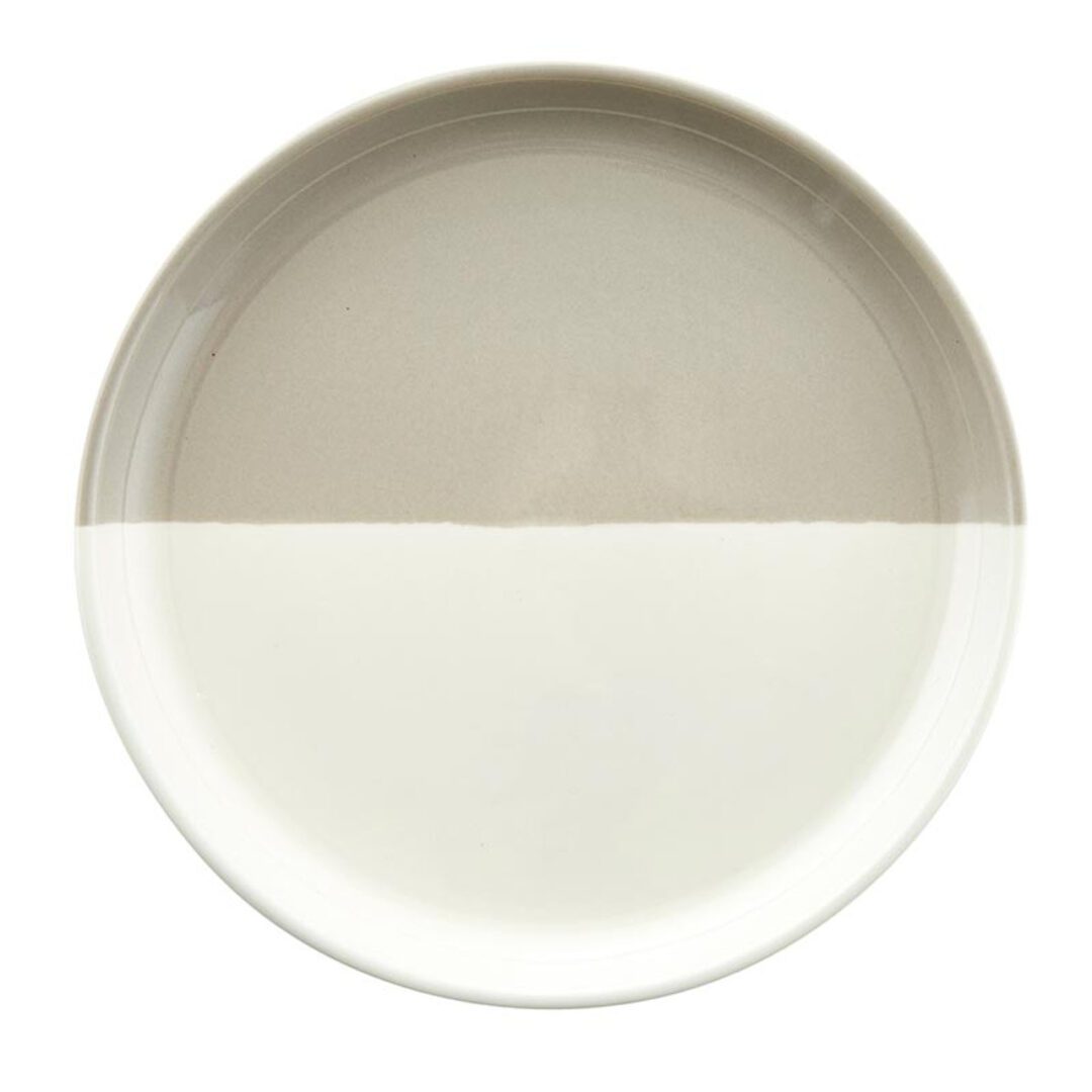 Warm grey and white dipped ceramic plates with modern minimalist design