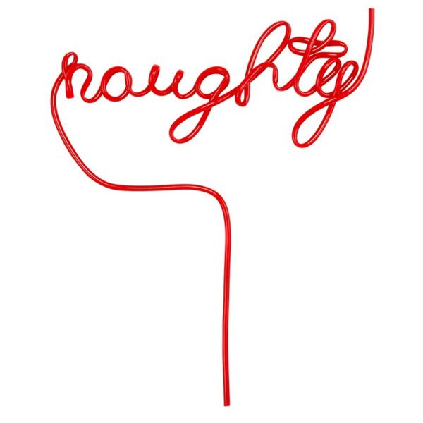 Festive red straw shaped in cursive spelling "naughty" perfect for Christmas parties and holiday gifts.